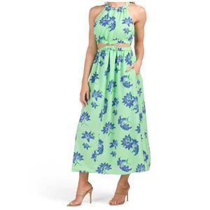 Likely Karrica Dress Pistachio Green Blue Floral Pockets Crepe Cutouts NWT 12